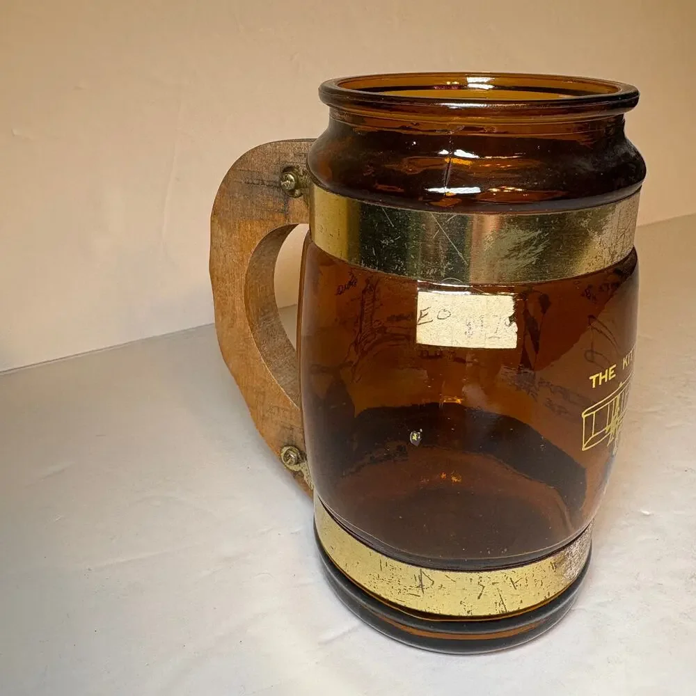 Vintage Nags Head North Carolina Souvenir Brown Glass Barrel Mug Wood Handle